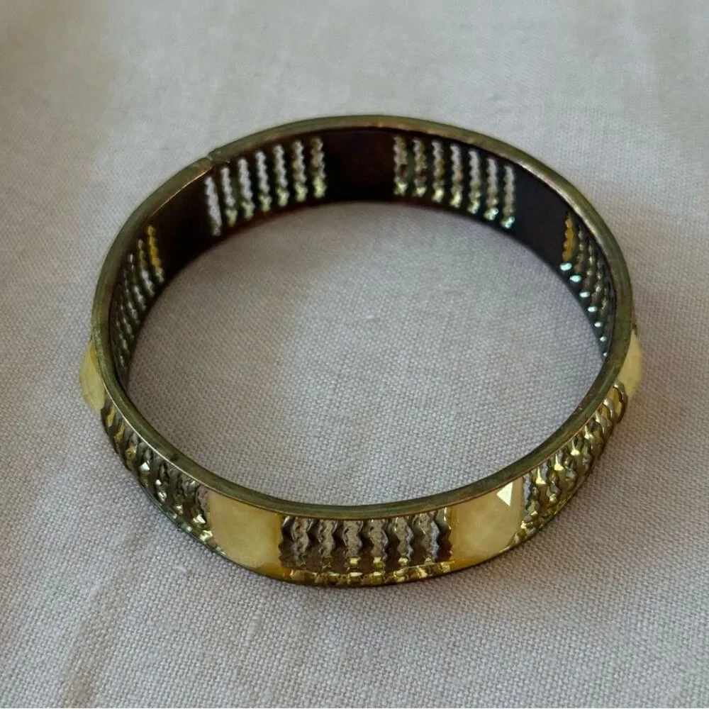 Vintage Style Gold Tone Yellow Statement Bangle